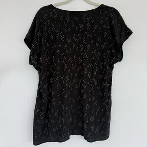 Eileen Fisher Hand Beaded Black Silk Top